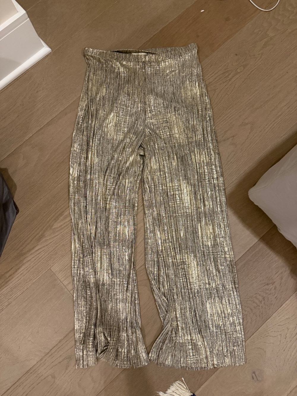 elevenses Anthropologie Gold Metallic Plissé Wide-Leg Pants NWOT